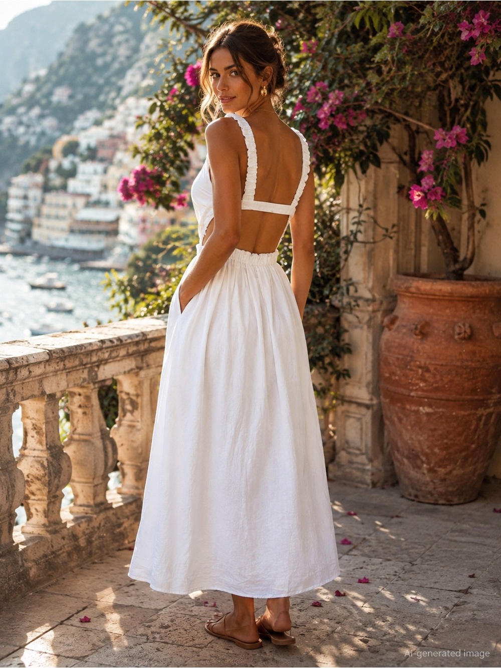 Petal + Pup Aubrey White Linen Blend Cutout Open Back Midi Dress 4